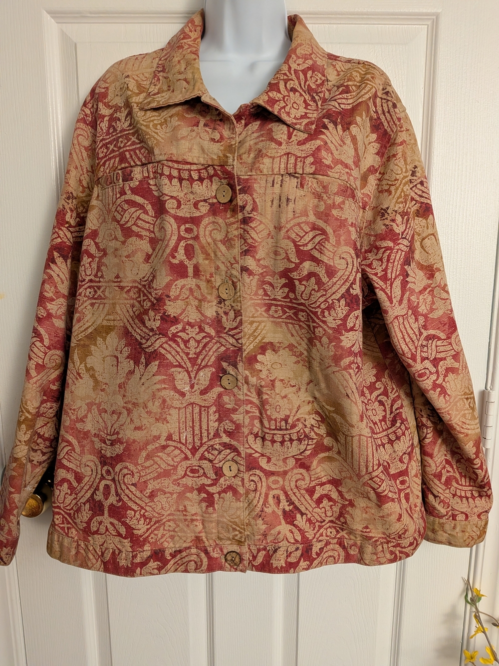 Coldwater Creek Vintage Women’s Plus 2X Red/Beige Damask Jacket Artsy Boho